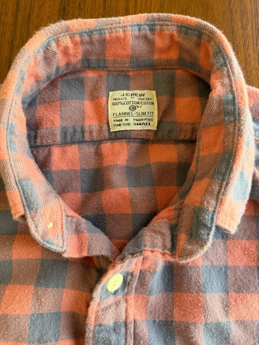 J.Crew Men's Slim-Fit Cotton Flannel Button-Up Shirt Salmon & Grey Check - Size S