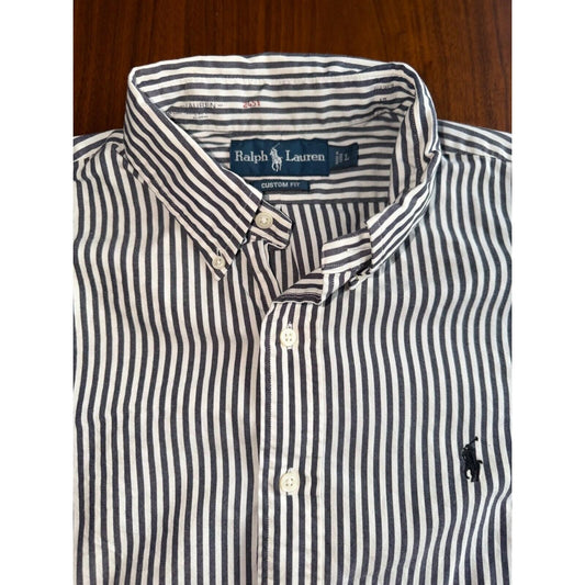 Polo Ralph Lauren Custom Fit Navy and White Striped Button Down Shirt - Size L