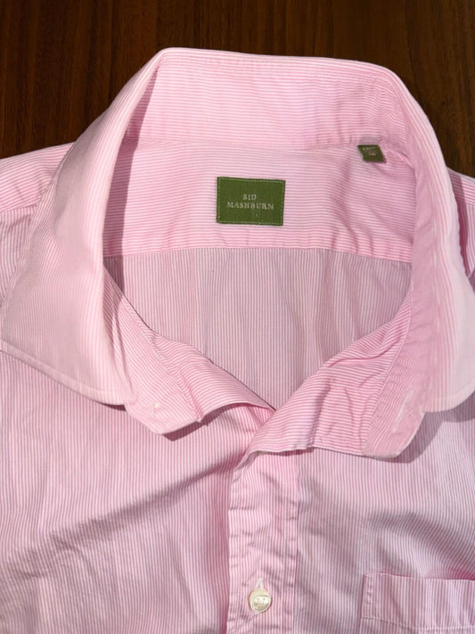 Sid Mashburn Cotton Poplin Pink Small Bengal Stripe Button-Up Shirt, Size 16.5-36