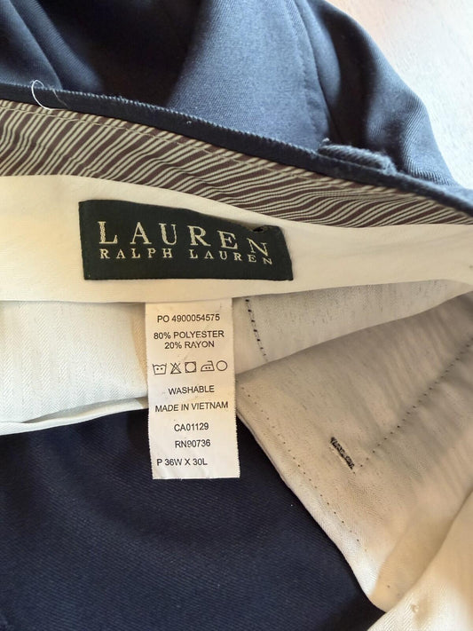 Lauren Ralph Lauren Men's Dark Blue Pleated Dress Pants - Size 36x30