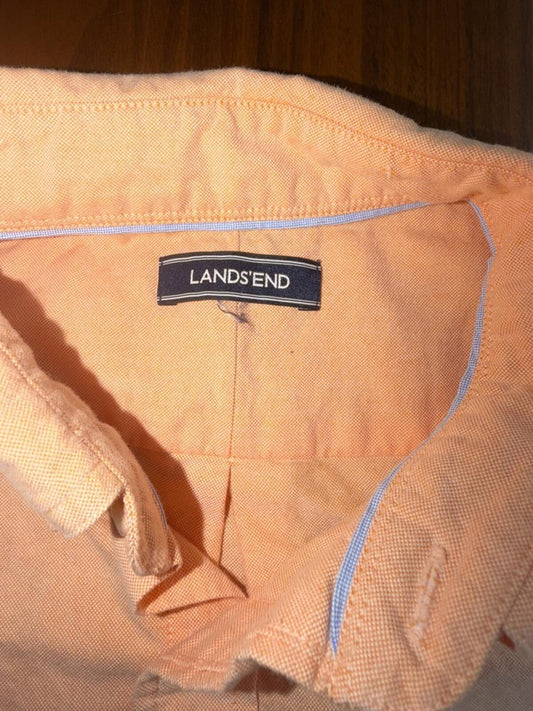 Lands' End Men's Peach Long Sleeve Button-Down Shirt - Size M