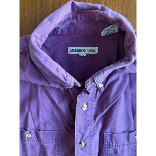 Vintage Members Only Purple Button Down Two Pocket Work Shirt - Size Large