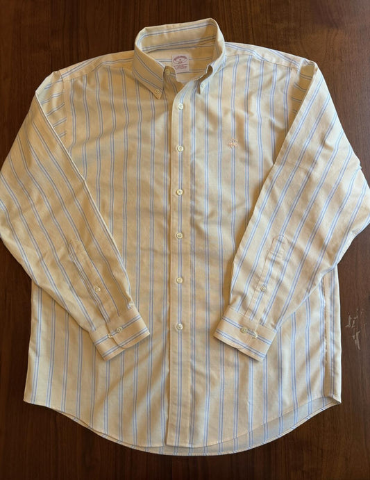 Brooks Brothers 346 Men's Long Sleeve Yellow Striped Button-Down Shirt - Size M