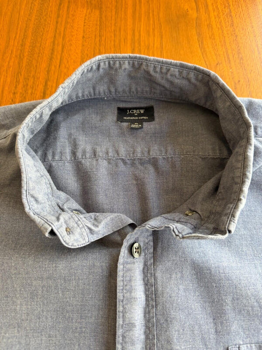 J.Crew Men's Heathered Grey Long-Sleeve Button-Down Shirt - Size XL
