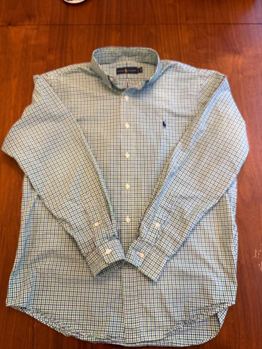Polo Ralph Lauren Men's Green and Blue Plaid Button Down Shirt - Size Large
