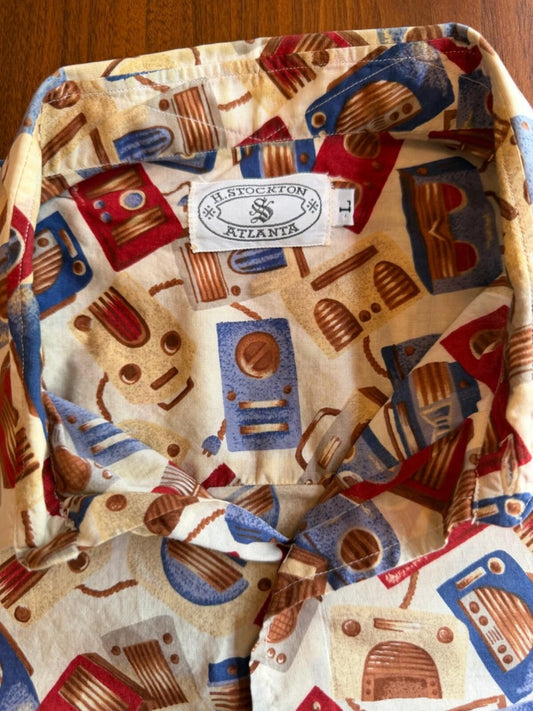 Vintage H. Stockton Atlanta Geo Cassette Print Short Sleeve Shirt - Size L