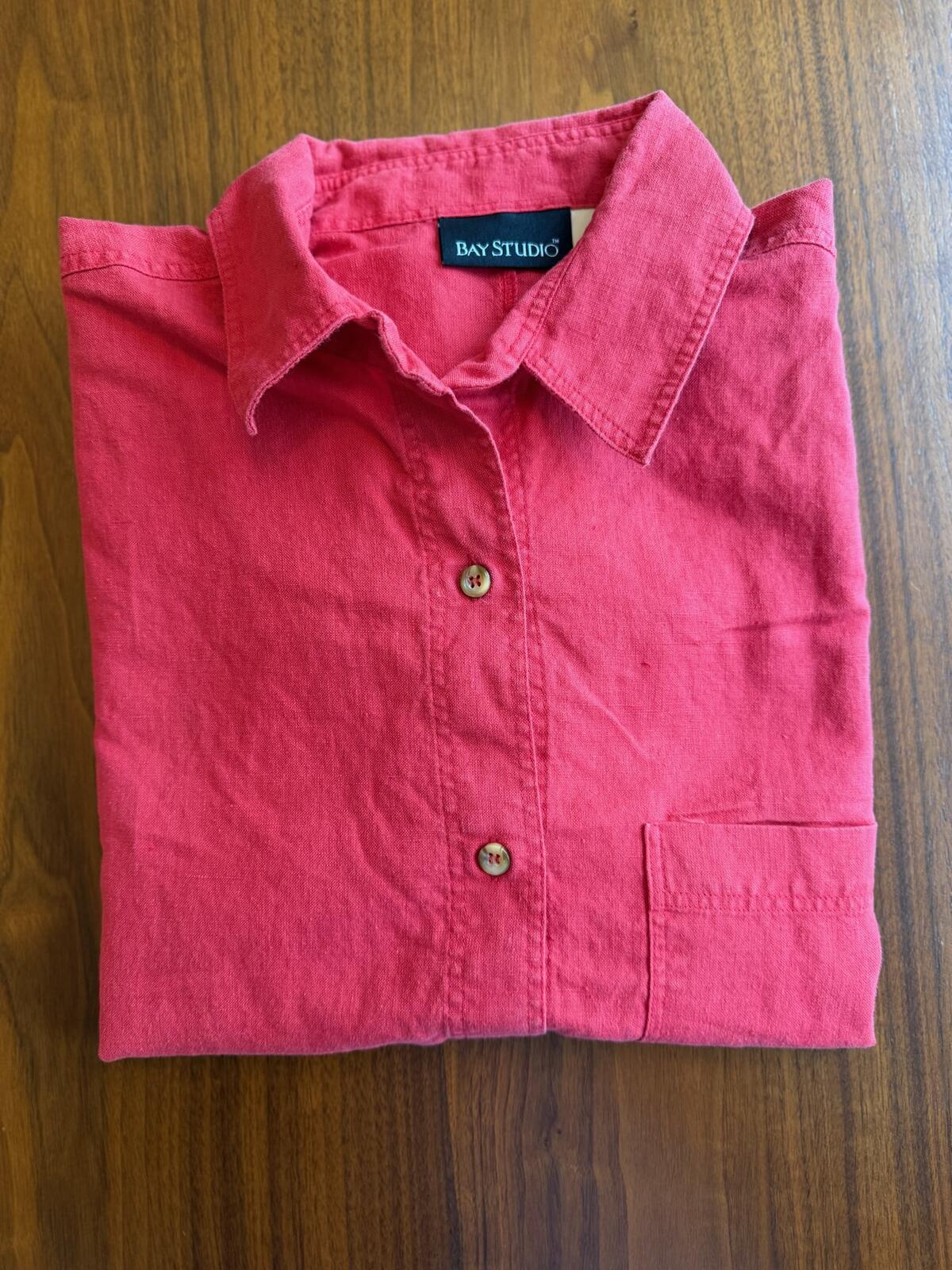 Bay Studio Women's Red Linen Button-Up Shirt - Size M