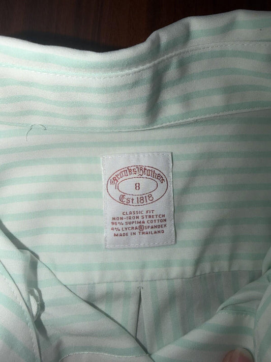 Brooks Brothers Women's Mint Striped Button-Up - Size 8