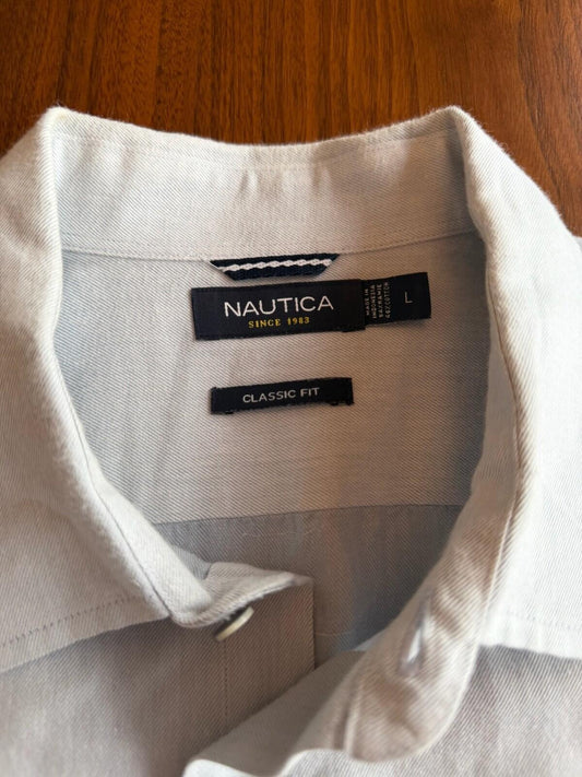 Nautica Men's Light Blue Short Sleeve Ramie Cotton Blend Shirt - Size L