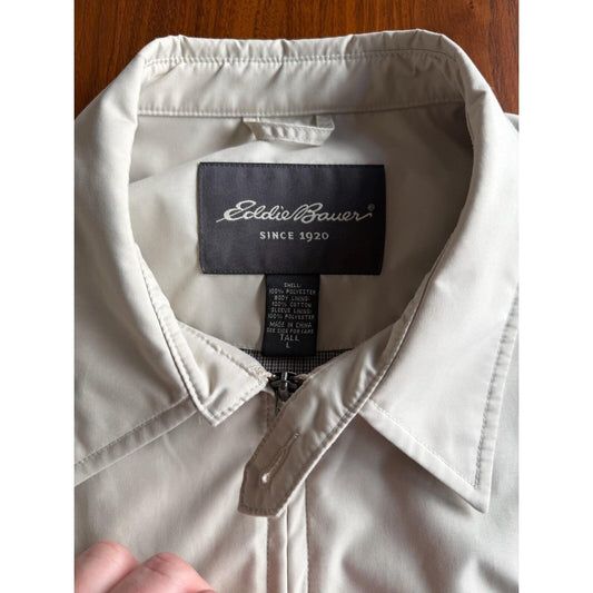 Eddie Bauer Men's Harrington Bomber Jacket Tan Khaki Full Zip - Size Large Tall