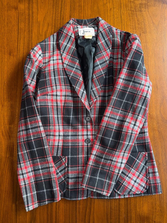 Vintage Joyce Sportwear 2Piece Red & Black Tartan Plaid Skirt Suit Set- Size M