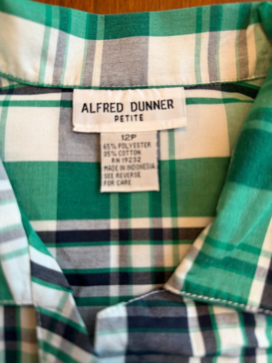 Alfred Dunner Women's Petite Green & Navy Plaid Button Front Shirt - Size 12P