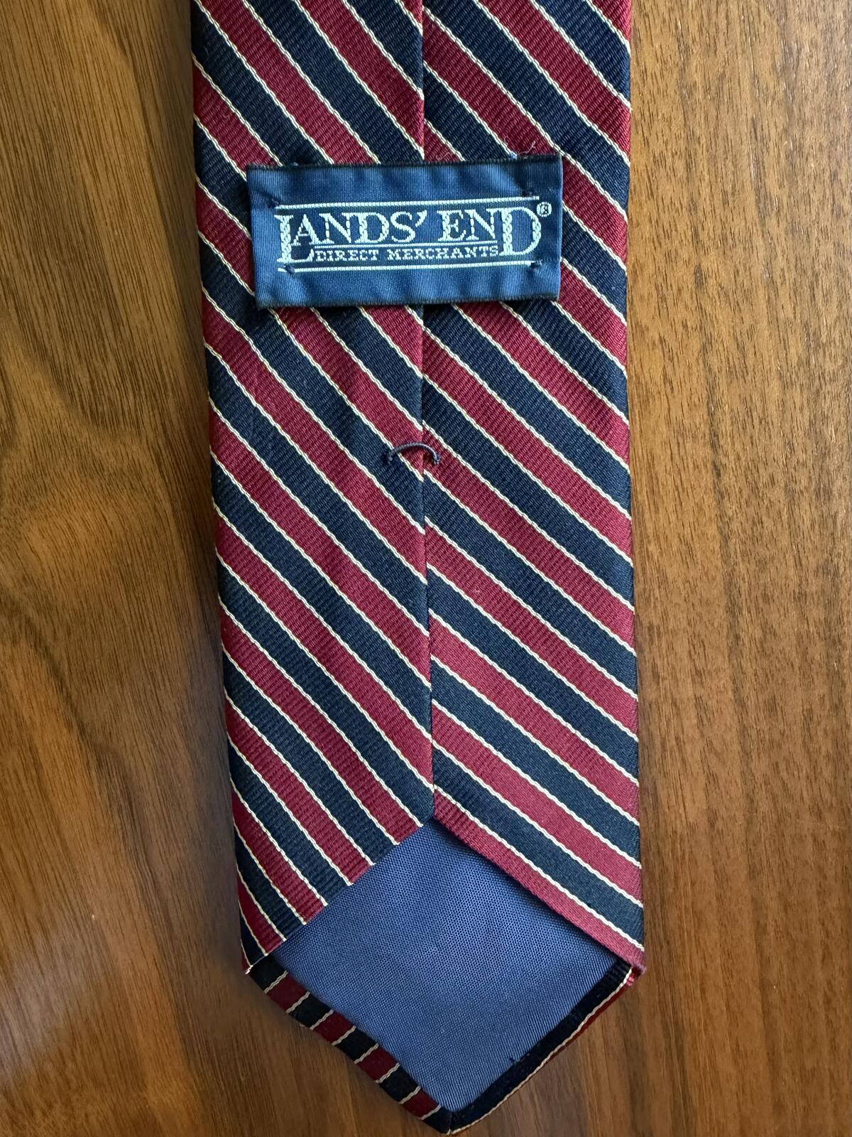 Vintage Lands' End Burgundy& Navy Striped Silk Dress Tie