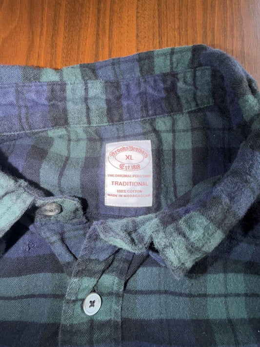 Brooks Brothers Men's Flannel Traditional Fit Green/Blue Plaid - Size XL