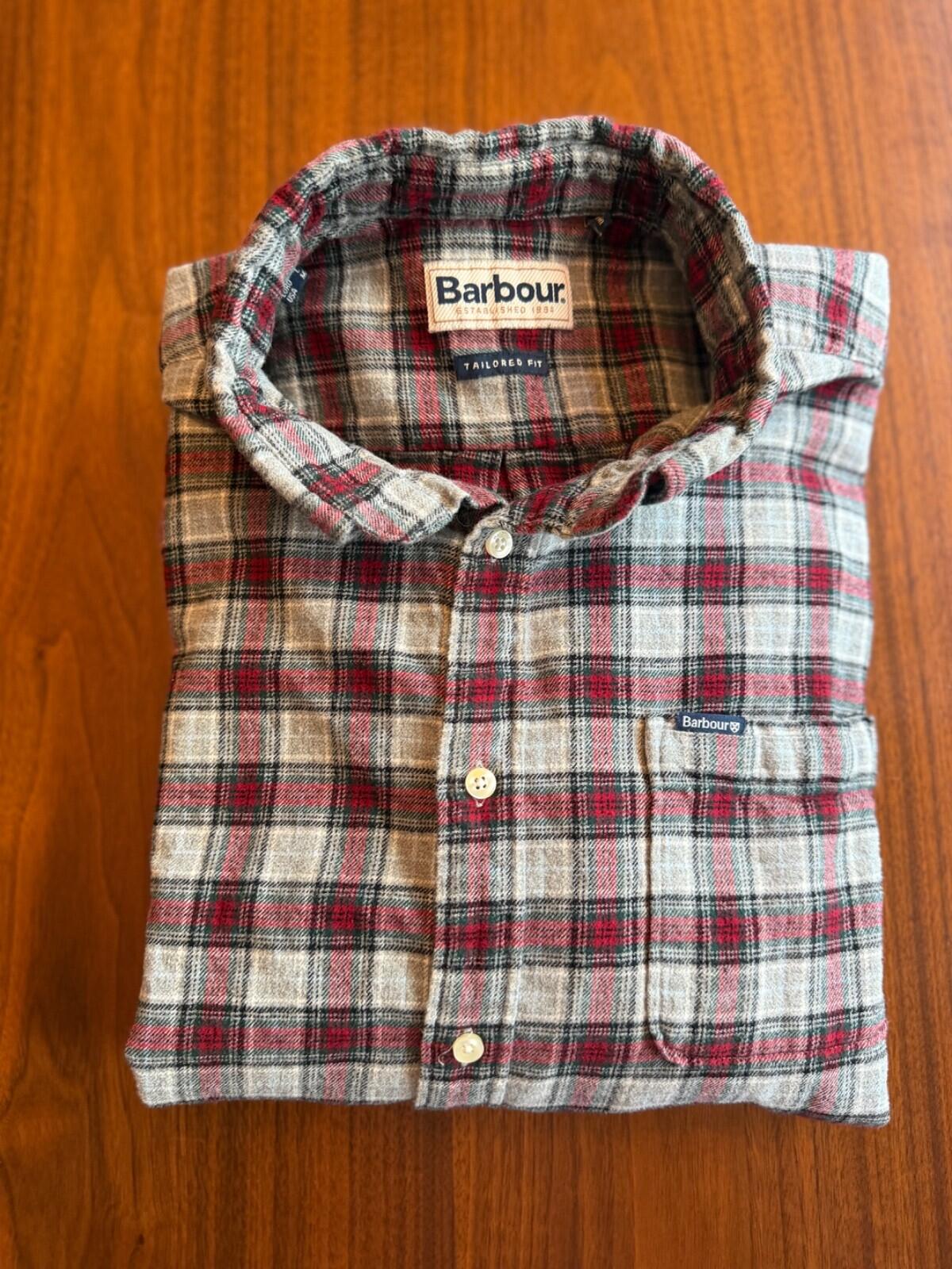 Barbour Alderton Brushed Cotton Tailored Fit Plaid Flannel in Grey Marl - Size M