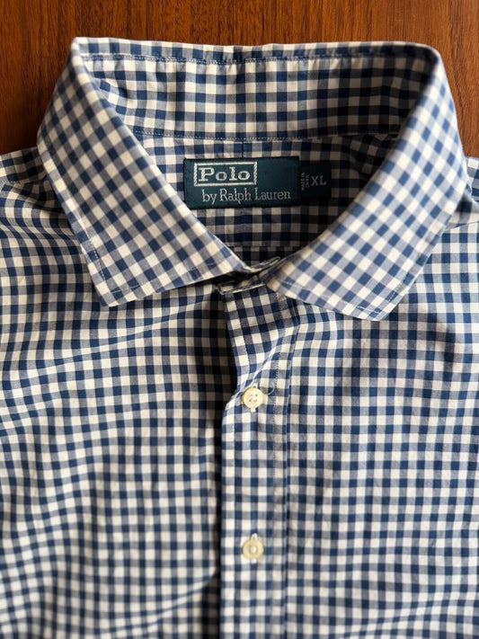 Polo Ralph Lauren Men's Navy and White Gingham Button-Down Shirt - Size XL