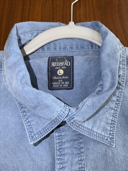 RedHead Men's Short Sleeve Blue Button-Down Work Shirt - Size Large