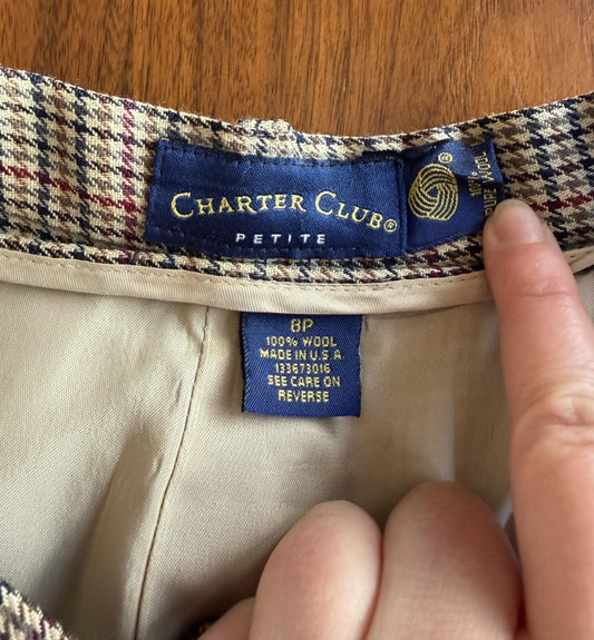 Vintage Charter Club Women's Wool High Rise Pleated Houndstooth Pants - Size 8P