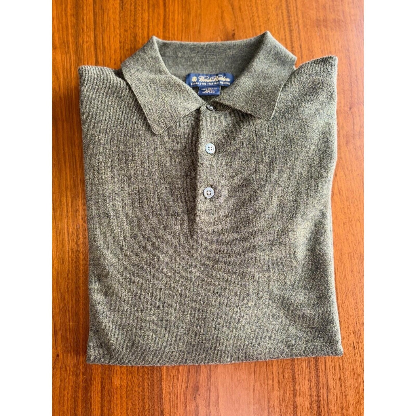 Brooks Brothers Italian Merino Wool Grey Long Sleeve Polo Sweater - Size XL