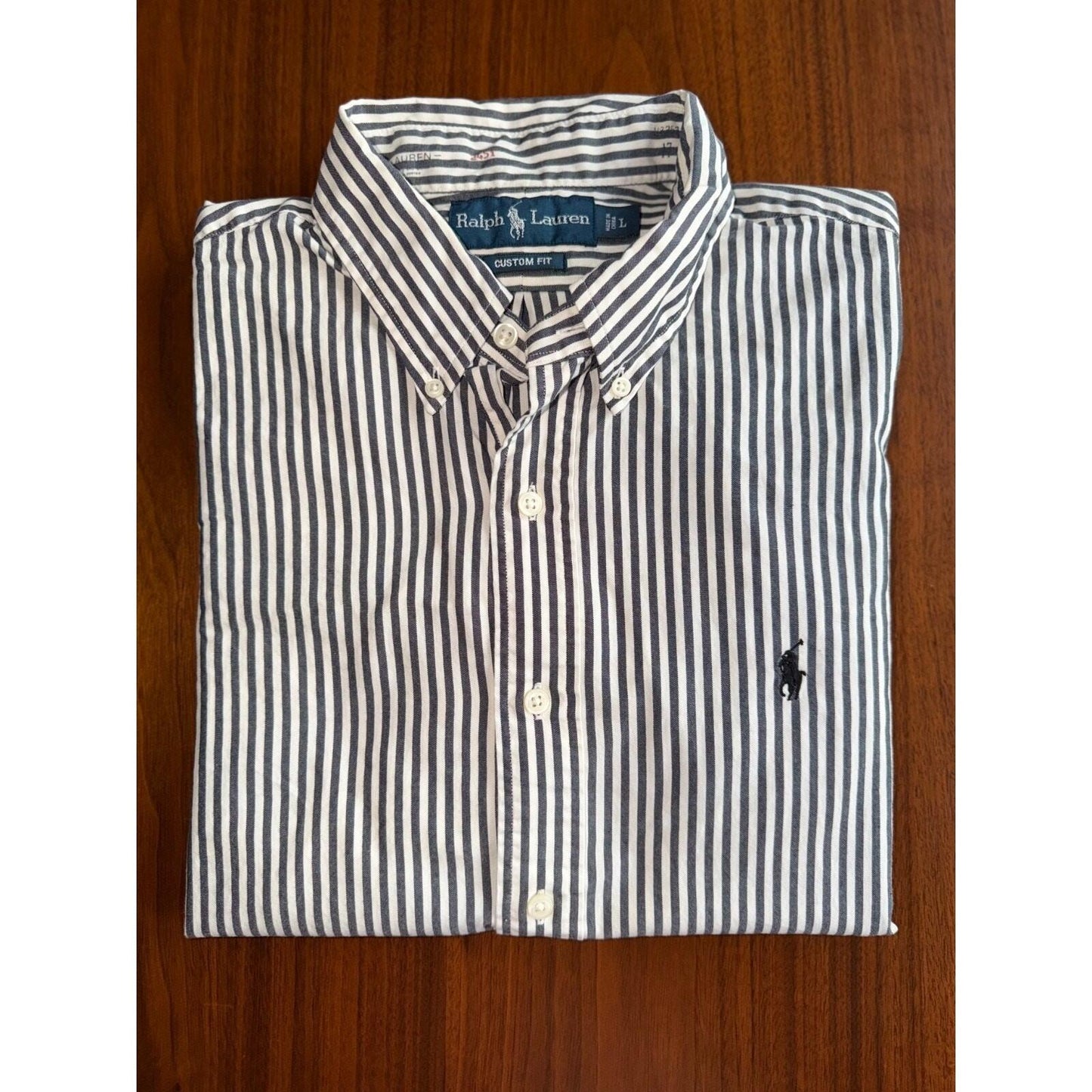 Polo Ralph Lauren Custom Fit Navy and White Striped Button Down Shirt - Size L