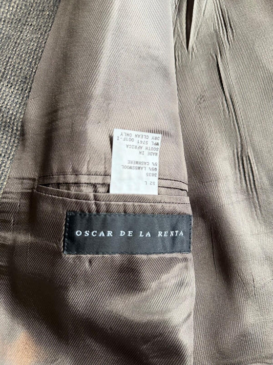 Oscar de la Renta Men's Brown WIndowpane Plaid Lambswool & Cashmere Sport Coat - S 52L