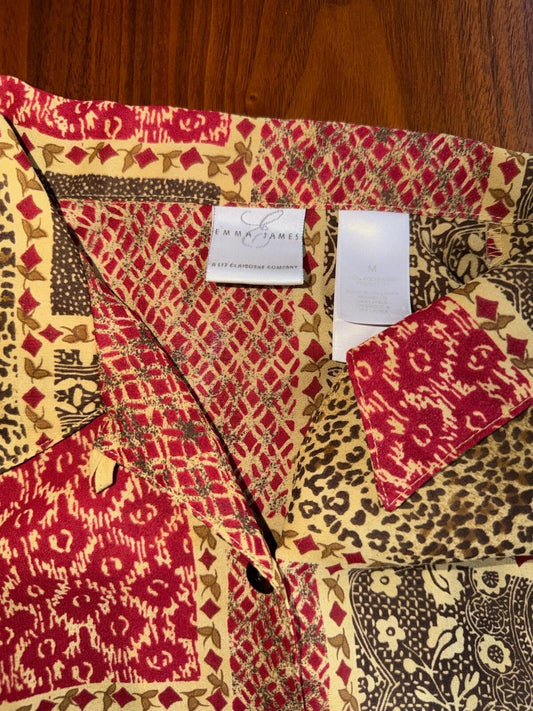 Vintage Emma James by Liz Claiborne Women's Patchwork SS Blouse - Size M