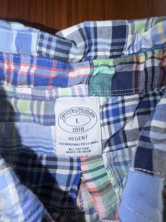 Brooks Brothers Regent Patchwork Plaid Short Sleeve Button-Up Shirt - Size L
