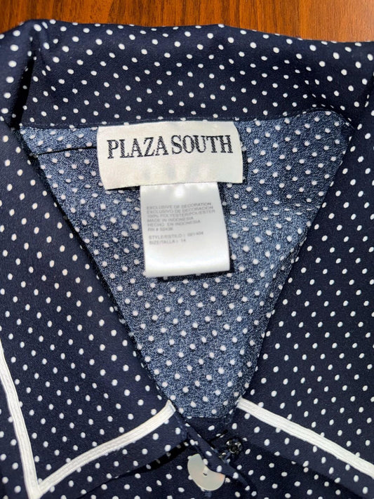Vintage Plaza South Women's Navy Polka Dot Short Sleeve Blouse - Size 14