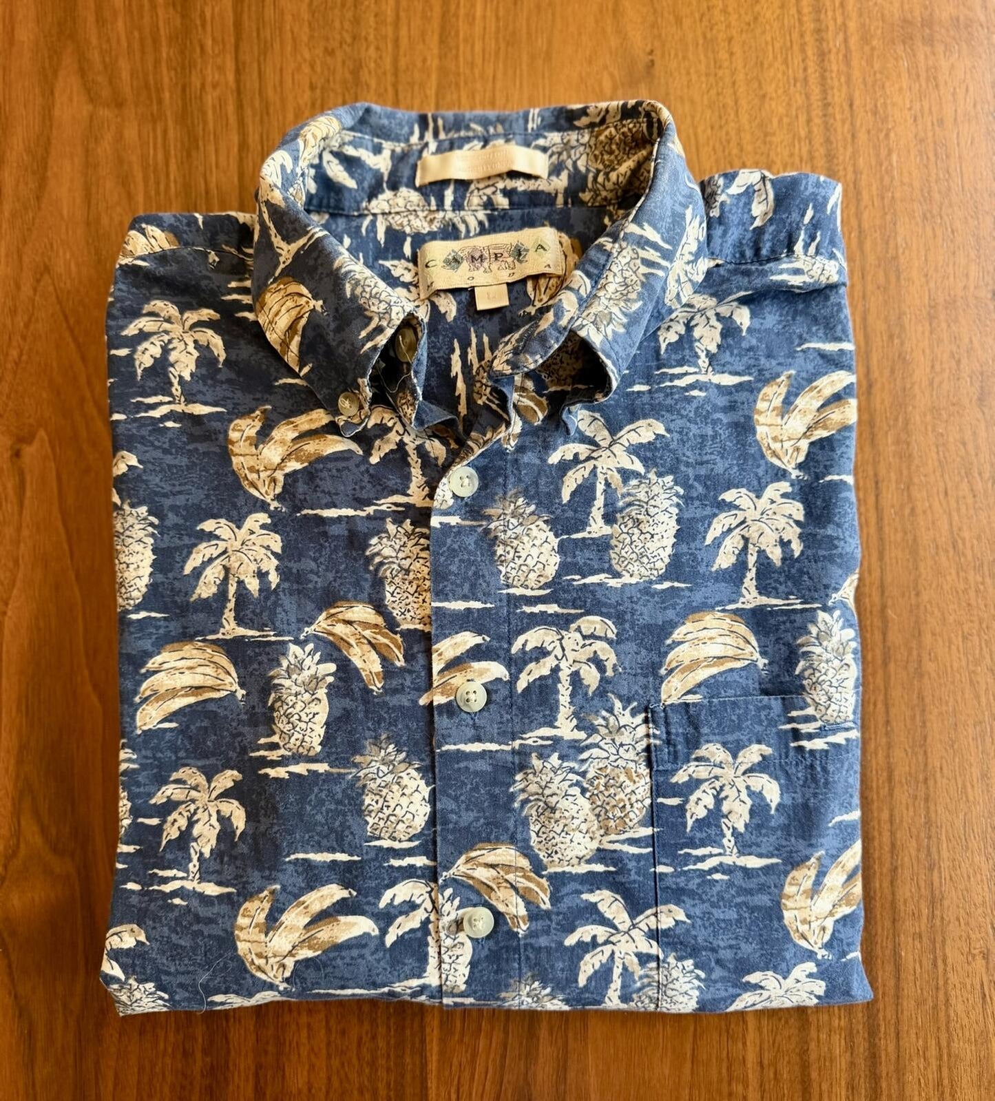 Campia Moda Men's Blue Tropical Palm Button Front Hawaiian Shirt - Size L