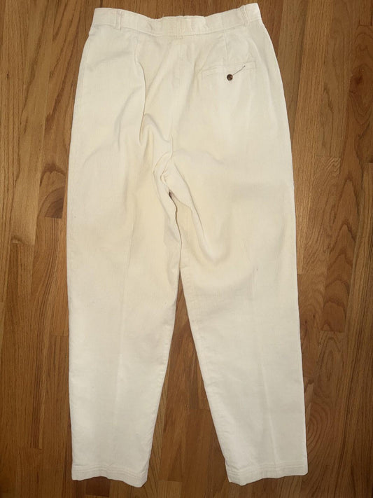 Vintage Rafaella Women's Pleated White Corduroy Pants - Size 12