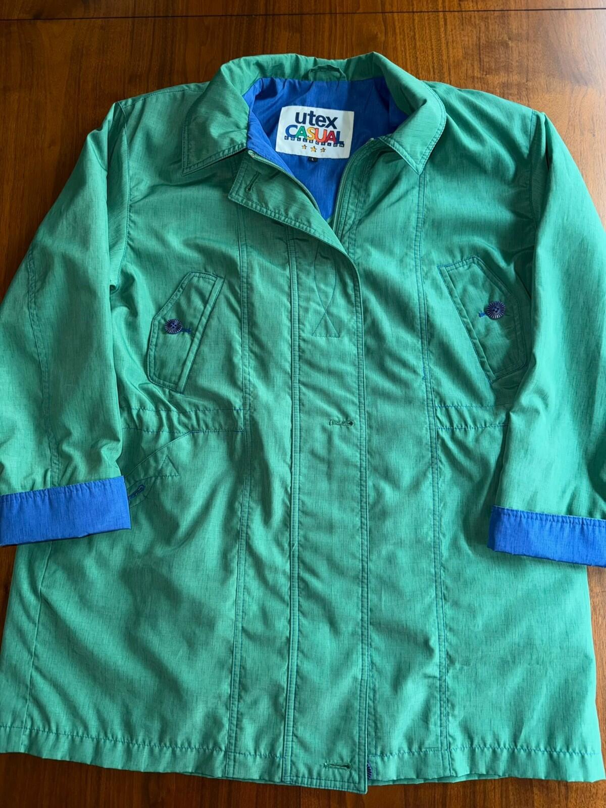 Vintage Utex Casual Collection Women's Green & Blue Windbreaker - Size L