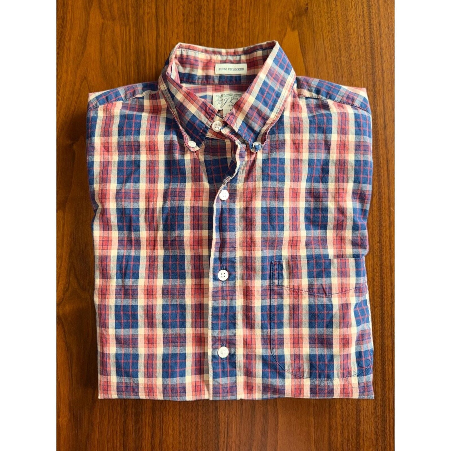 J.Crew Secret Wash Slim-Untucked Stretch Og Cotton Plaid Shirt - Size S