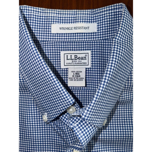 L.L. Bean Men's Wrinkle-Resistant Short-Sleeve Gingham Button-Down - Size Large