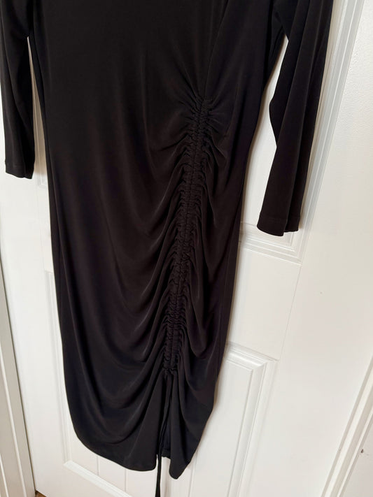 New York & Company Black Stretch Midi Dress with Ruched Detail - Size M