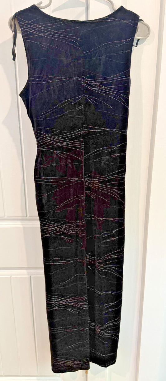 Scarlett 2000 Women's Velvet Belted Dress Black w/Silver - Size 9/10