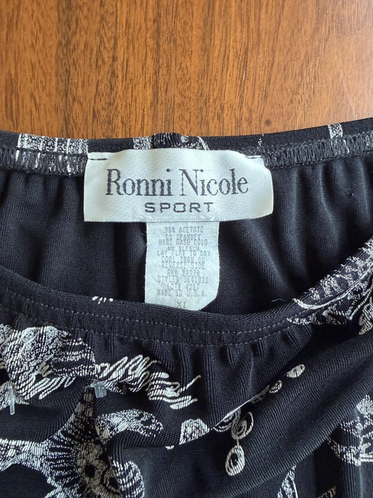 Vintage Ronni Nicole Sport Women's Black Lion Patterned Ruffle Hem Skirt - Size