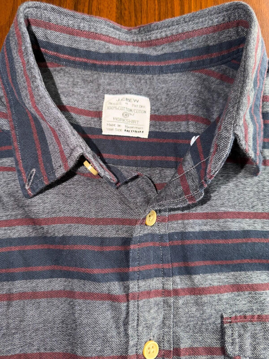 J.Crew Men's Gray/Navy/Burgundy Striped Button-Down Workshirt - Size M