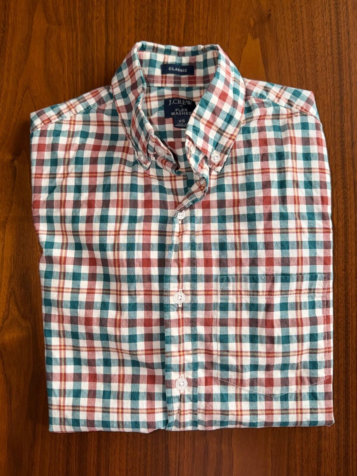 J.Crew Men's Flex Washed Classic Fit Green & Red Plaid Button Down Shirt - XS