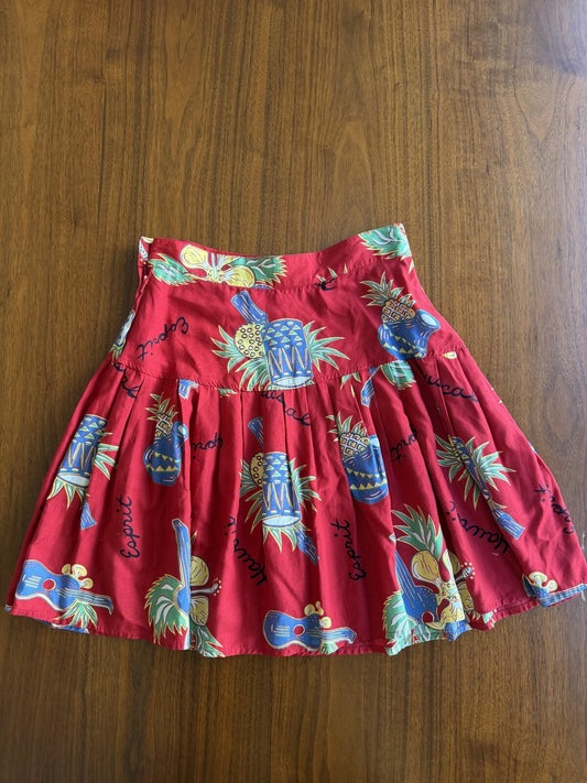 Vintage 80s Esprit De Corp Women's Red Tropical Pineapple Mini Skirt - Size 5/6