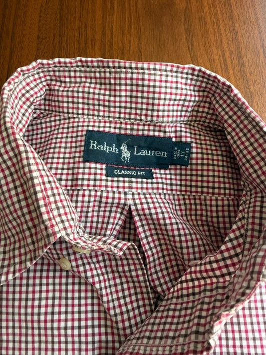 Ralph Lauren Men's Classic Fit Red and Brown Plaid Button Down - Size 17-34/35