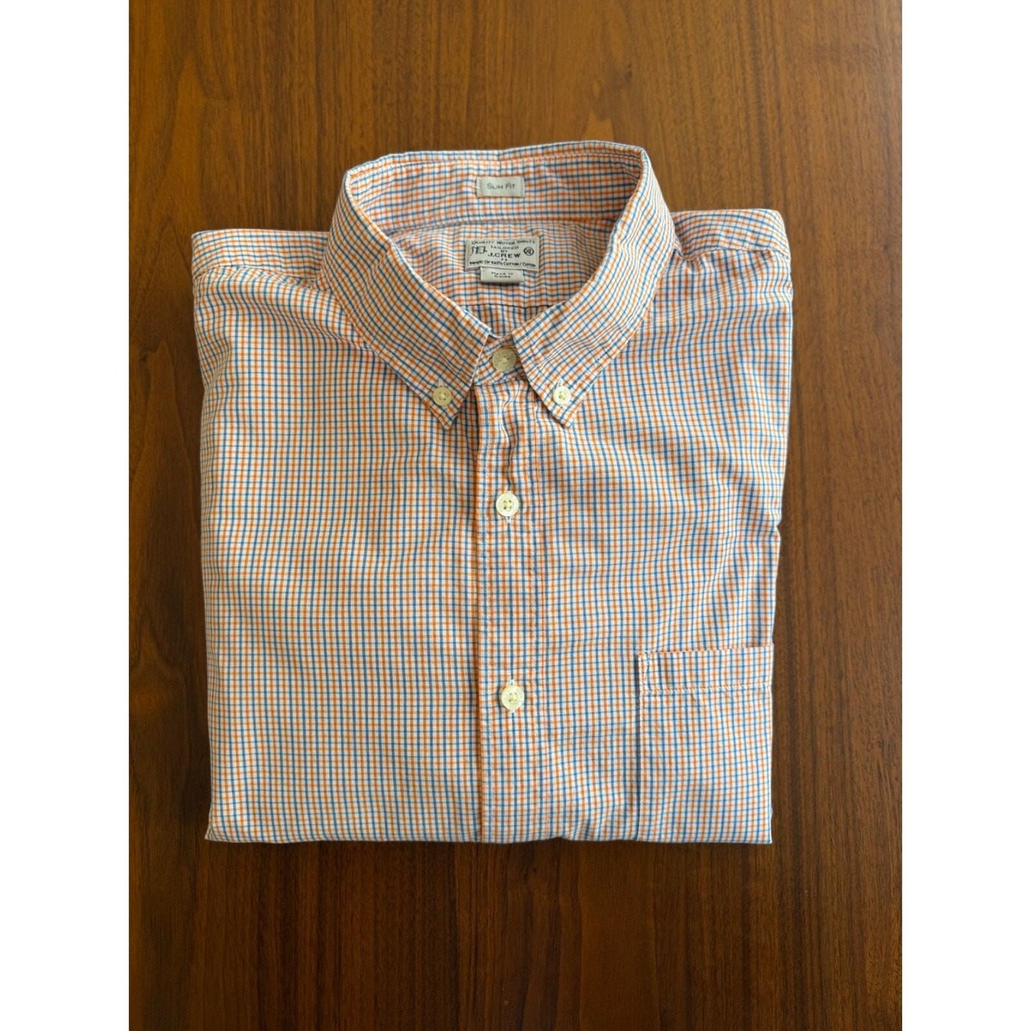 J.Crew Mens Slim Fit Button Down Shirt Orange/Blue Plaid Check - Size XL