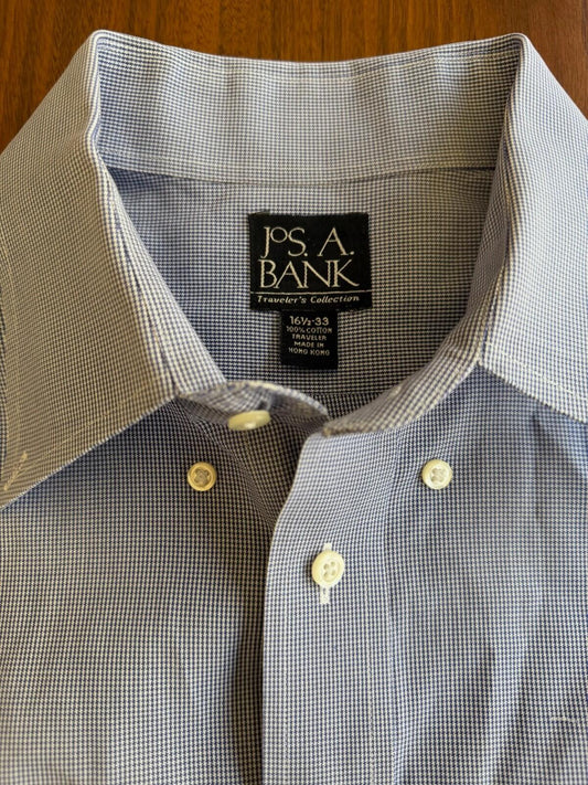Jos. A. Bank Traveler's Collection Blue Gingham Dress Shirt - Size 16.5-33