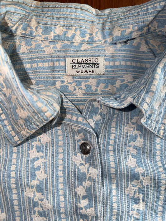 Vintage Classic Elements Women's Patterned Denim Button Down Shirt - Size L.