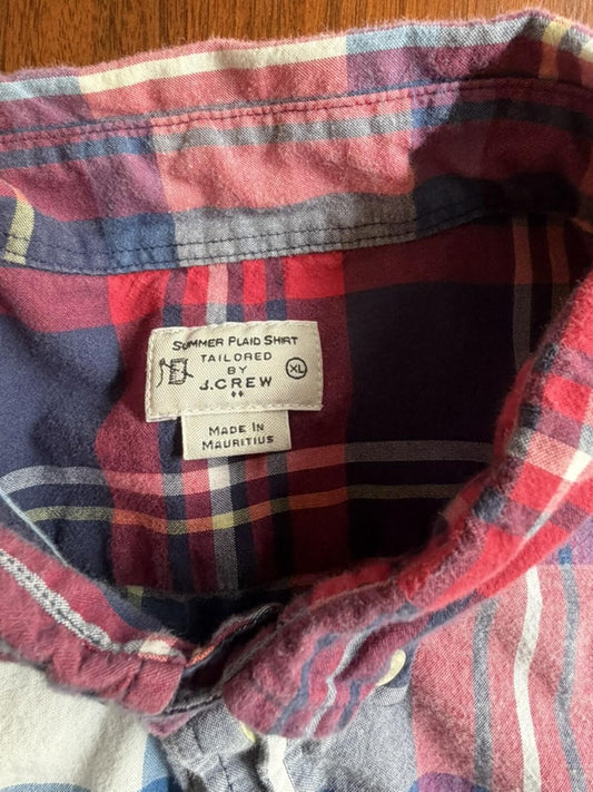 J.Crew Summer Blue & Red Plaid Button-Up Shirt - Size XL