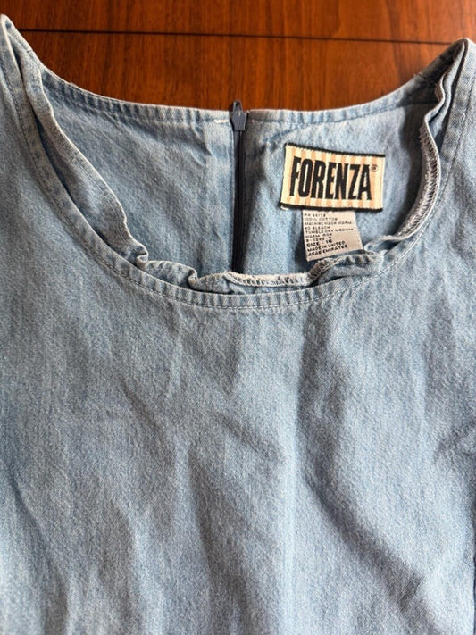 Vintage Forenza Women's Light Wash Denim Shift Dress - Size 16