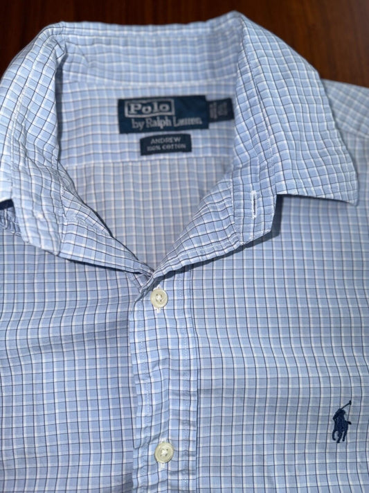 Polo Ralph Lauren Men's Andrew Blue Mini-Check Dress Shirt - Size 15.5-32/33