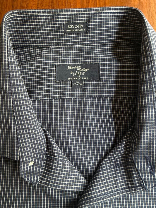 J.Crew Thompson Shirtings 80's 2-Ply Dress Shirt Navy Mini-Check - Size XL