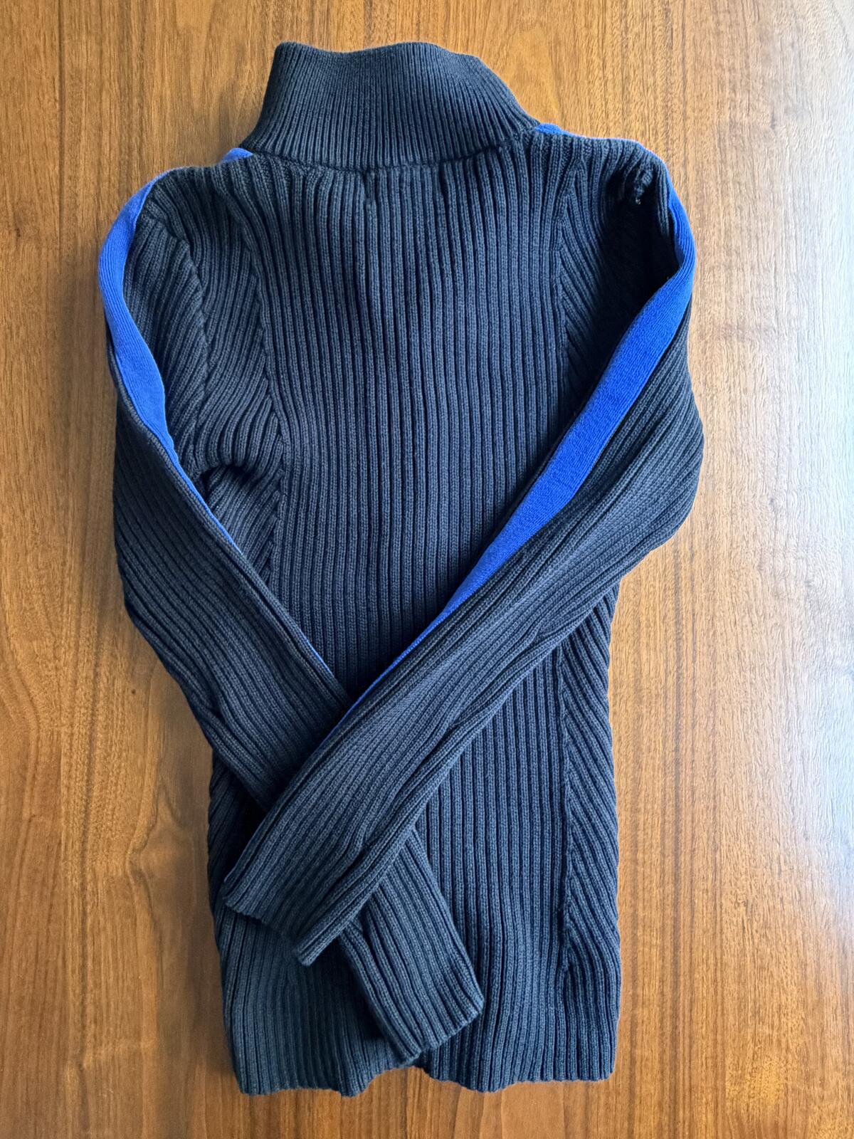 Lauren Active Ralph Lauren Black Ribbed Full-Zip Sweater with Blue Trim - Size S