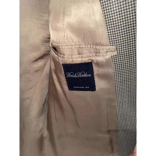 Vintage Brooks Brothers Men's Brown Houndstooth Wool Sport Coat - Size 40R