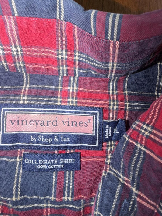 Vineyard Vines Men's Collegiate Plaid Button-Down Shirt Red & Navy - Size XL
